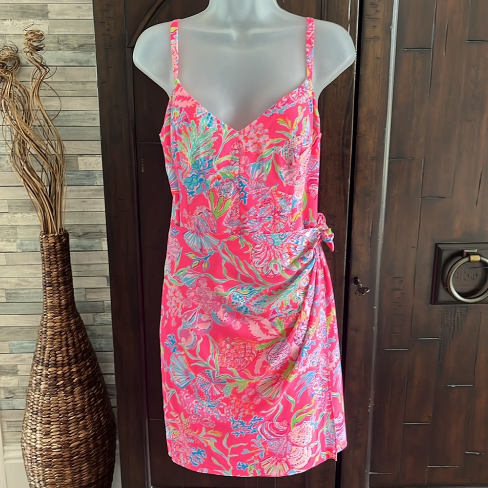 Lilly Pulitzer Scarlet Stretch Faux Wrap Dress in Pink Isle Shell Me 🐚 💗 - Picture 2 of 8